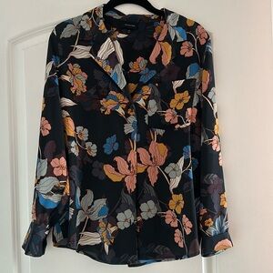 Who What Wear Floral Long Sleeve Button Down Top